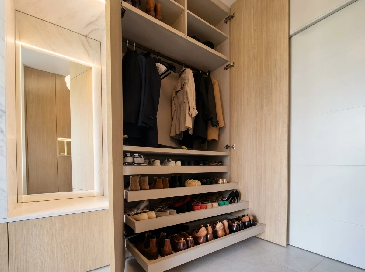 Intérieur vide d'un appartement neuf, dressing sur mesure encastré
