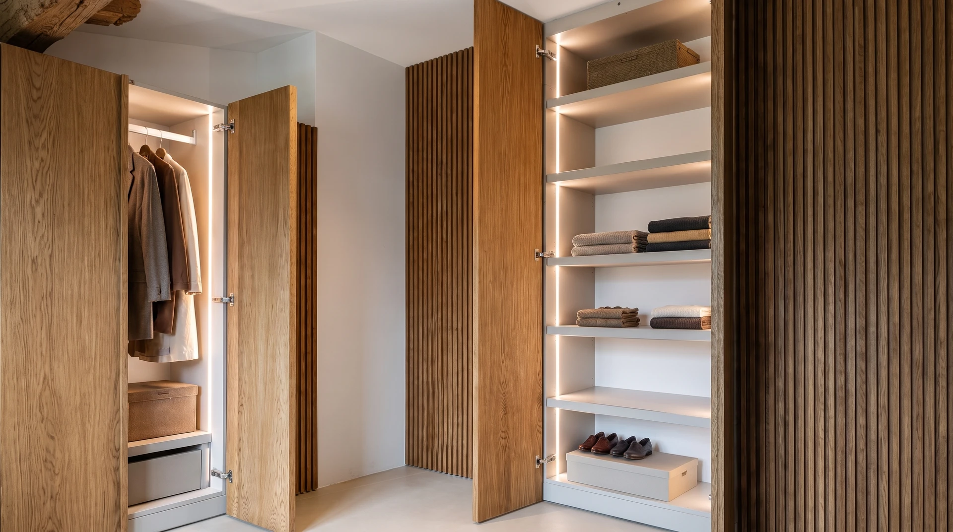 Intérieur moderne avec escalier en bois clair et garde-corps en verre